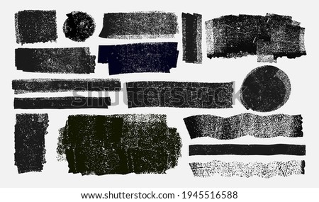 Grunge elements for social media. Set of Paintbrush, brush strokes templates. Design rectangle text boxes or speech bubbles. Vector dirty distress texture banners for social networks story and posts.