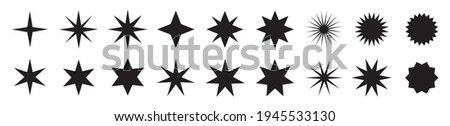Set of black starburst. Star. Collection of trendy stars shapes. Vector icons for apps and websites.