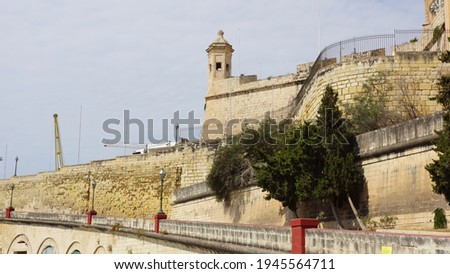 Tower and walls of Senglea Fortress. Senglea. Malta.