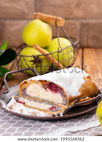  strudel with poppy seeds, cherries and cottage cheese 