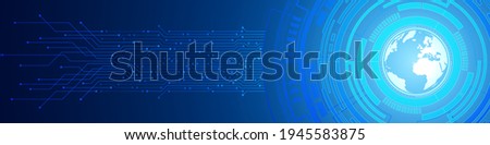 Abstract Digital Global Radius Background, smart lens technology, blue circle circuit board pattern, power line