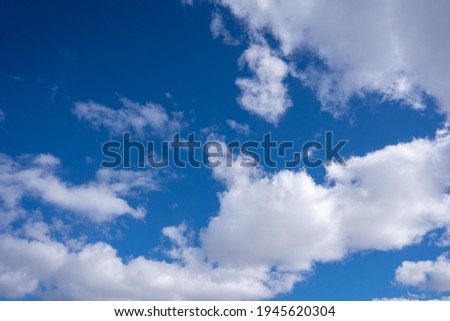 blue beautiful sky with white fluffy macaques of different sizes