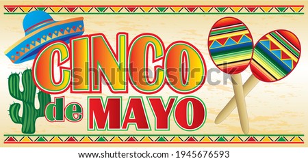 Cinco de Mayo Banner with Maracas and Sombrero Royalty-Free Stock Photo #1945676593