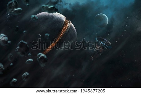 Futuristic base inside the planet. Sci-fi wallpaper. This image elements furnished by NASA