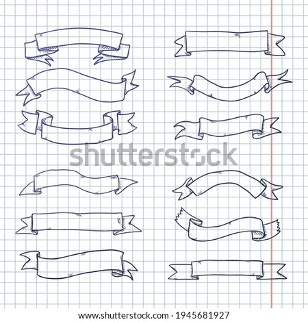 Vector Set of Sketch Ribbons. Blank Waving Banners.