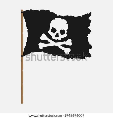 Torn pirate flag with white skull symbol. Vector illustration. Eps 10.