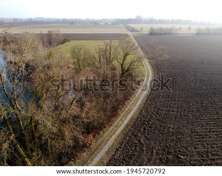 Aerial shots of a country road in Bavaria in winter