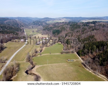 Aerial shots of a country road in Bavaria in winter