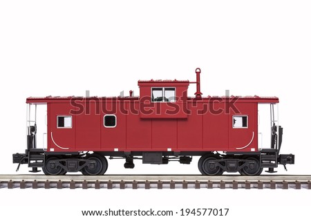 Red Caboose On Railroad Track Royalty-Free Stock Photo #194577017