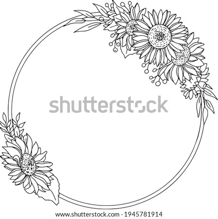 Vector wreath fream sunflower.  Illustation of flower wreath for content and graphic, wedding, greeting card.