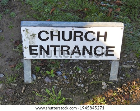 County Louth, Ireland, 6th December 2020. Church Entrance sign in Termonfeckin village.  Royalty-Free Stock Photo #1945845271