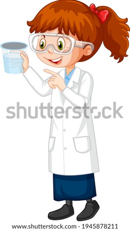 Cute girl cartoon character wearing science lab coat illustration