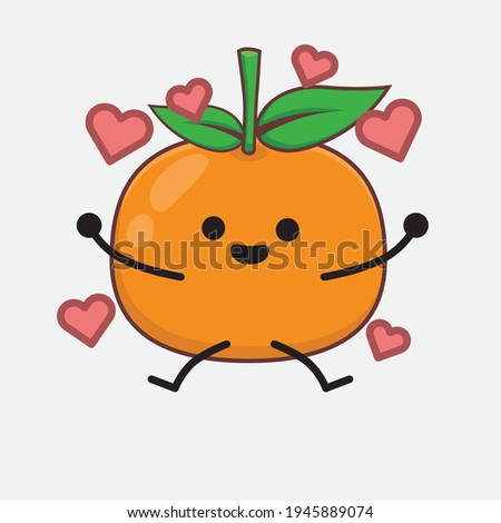 Vector Illustration of Mandarin Orange Character with cute face, simple hands and leg line art on Isolated Background. Flat cartoon doodle style.