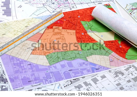 Town planning - Land use planning - Local town planning and cadastre maps  Royalty-Free Stock Photo #1946026351