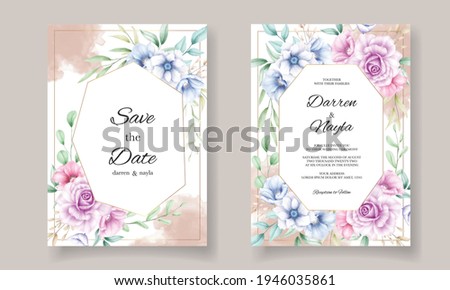 Elegant wedding invitation card with watercolor floral ornament
