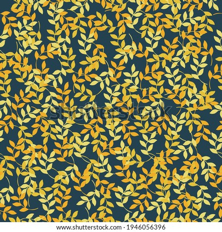 seamless vintage pattern. dark blue background, golden, yellow plant leaves. vector texture. beautiful trend print for textiles and wallpaper.