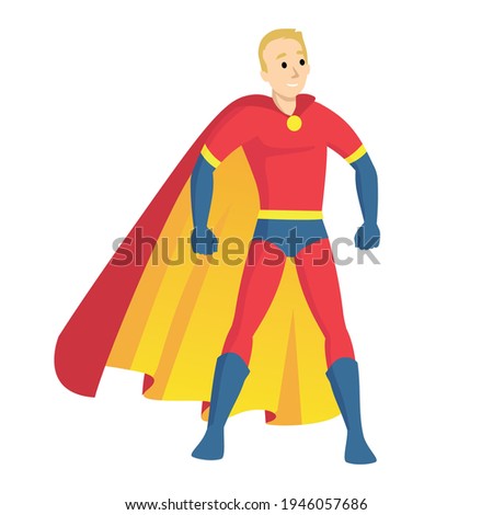 Superhero man, symbol, element, sign. Shield, emblem superman. Kid hero illustration