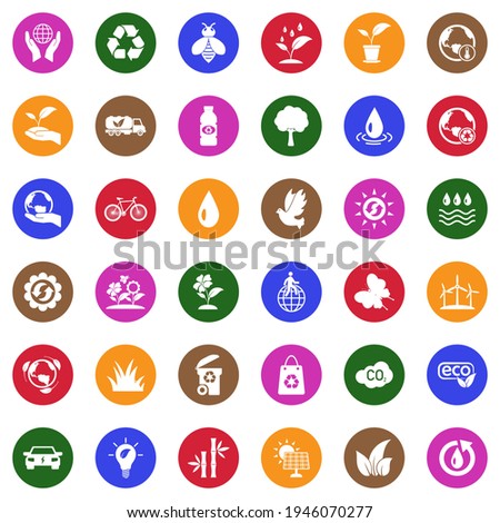 Environment Icons. White Flat Collection In Circle. Vector Illustration.