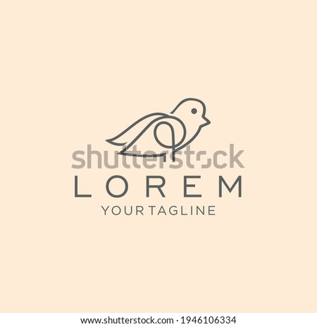 Simple Minimalist Bird logo vector line outline monoline art icon Design Vector Stock