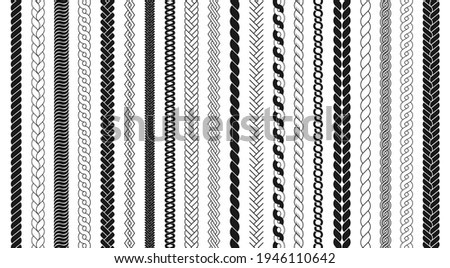 Rope brushes set. Plaits pattern. Thick cord or wire elements. Seamless marine rope texture for decoration. Royalty-Free Stock Photo #1946110642