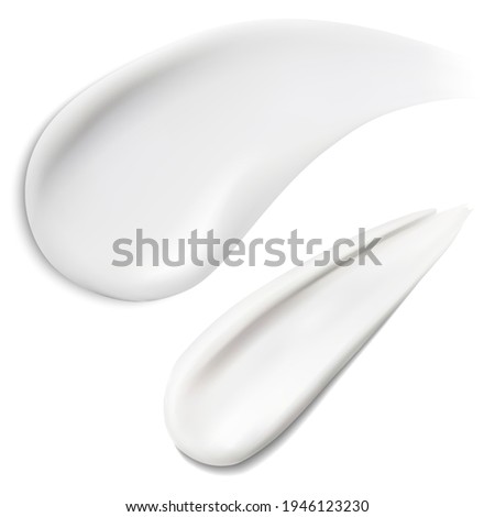 Cosmetic creme texture. Face cream smear, vector illustration. Realistic creamy stroke, soft milky mousse swirl. Liquid concealer swatch, paint brush stroke. Toothpaste, lotion or gel Royalty-Free Stock Photo #1946123230