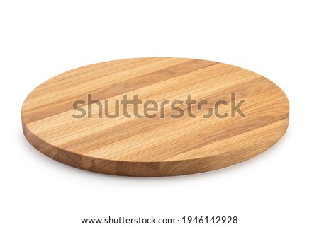 round wooden board for cutting food isolated on white background.