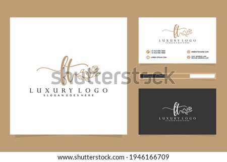 Feminine FT Initials logo collection  with business card template.