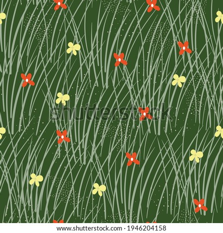 Grass and flowers of the meadow seamless pattern