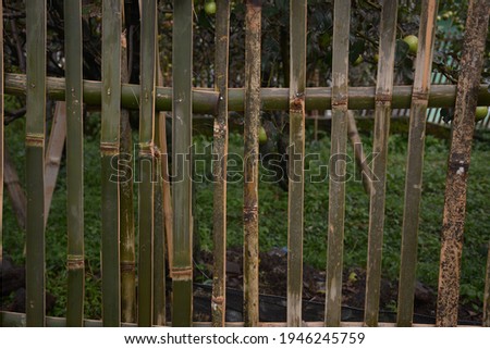Simple fence or slats of bamboo, for house fences.