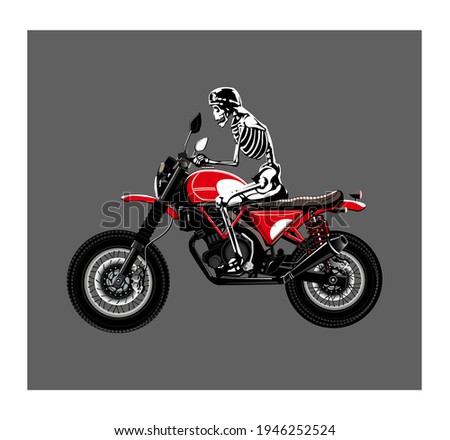vector image illustration of a skull riding a classic motorbike