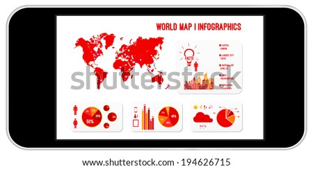 World Map Infographics On Black Business Mobile Phone Similar To iPhone