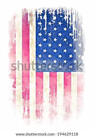 Vintage watercolor of American flag illustration.