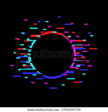 Vector black background with circle glitch and noise. Stock illustration for web, print, wallpaper and backgrounds. 