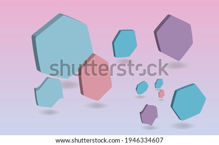 Abstract 3D hexagon shape on a beautiful colored background. Vector illustration.
