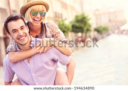 A picture of a happy couple sightseeing Gdansk in Poland
