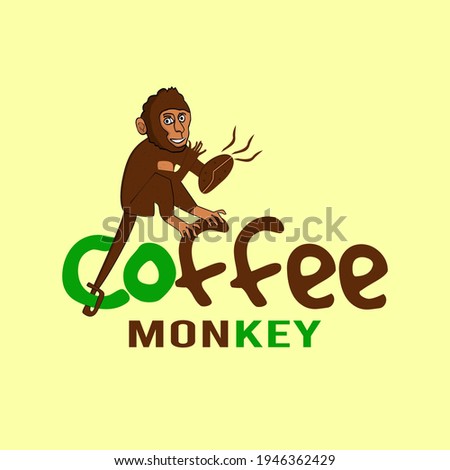 Illustration abstract animal monkey holding coffee bean sign logo design