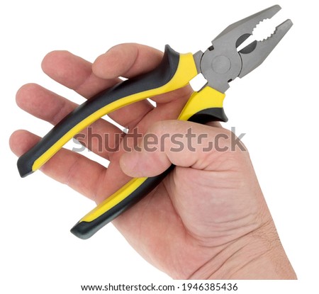 hand holding Pliers isolated on white background