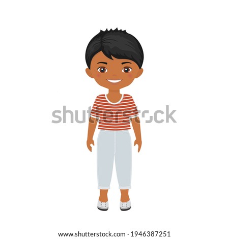 Cute boy character in summer clothes isolated on white background. Vector illustration. Cartoon flat style