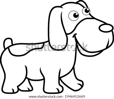 Happy dog cartoon black line drawing vector illustration