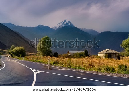Highway overlooking Mount Kazbeg Georgia