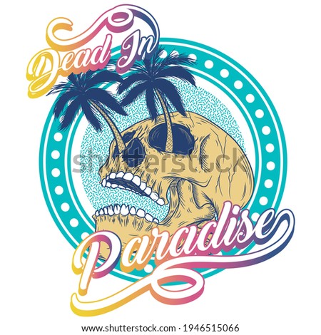 Illustration vector skull with palms and background with text