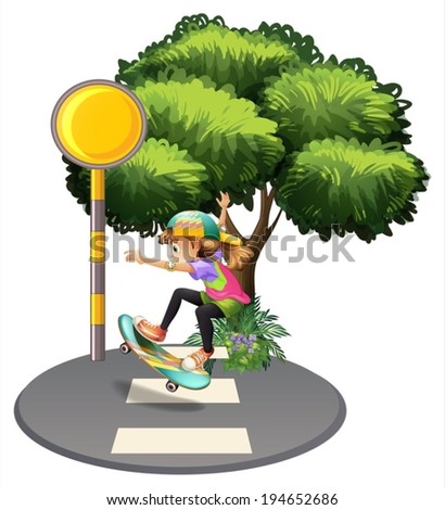 Illustration of an energetic girl at the pedestrian lane on a white background