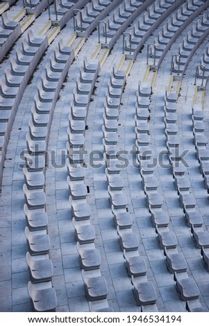 Empty row of chairs in the auditorium, bird's eye view, abstract architecture