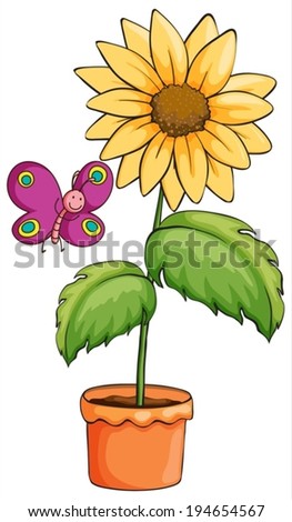 Illustration of a sunflower plant in a pot on a white background