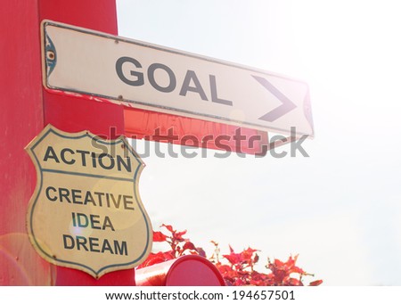Business Concept By Old Street Sign With Goal