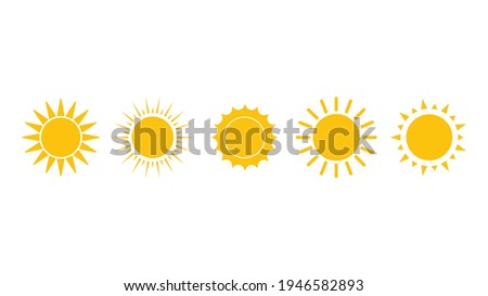 Sun icon set. Yellow sun collection. Summer, sunlight,. Vector illustration isolated on white background..