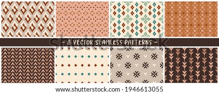 Set of vector eps geometric seamless mix and match patterns in tan, burnt oranges, pleasing champagne tones to create your custom designs, branding, packaging, furniture, interior objects and surfaces Royalty-Free Stock Photo #1946613055