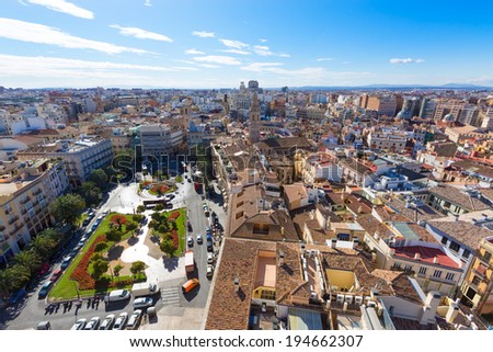 Valencia aerial skyline with Plaza de la Reina at Spain