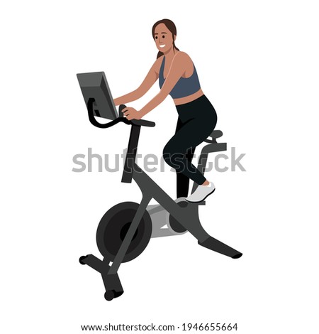 Woman doing peloton workout flat vector illustration isolated on white background