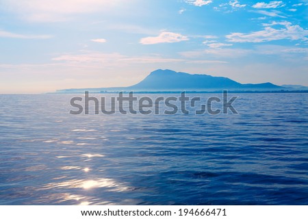 Denia San Antonio Cape and Montgo view from blue Mediterranean sea